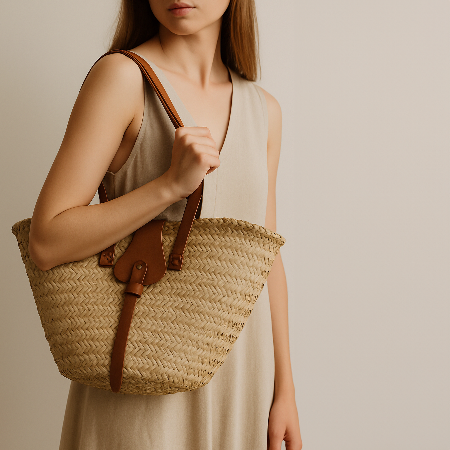 Premium Korbtasche mit Leder – handgefertigt & ideal für Strand und Einkauf - GUNDT HOME