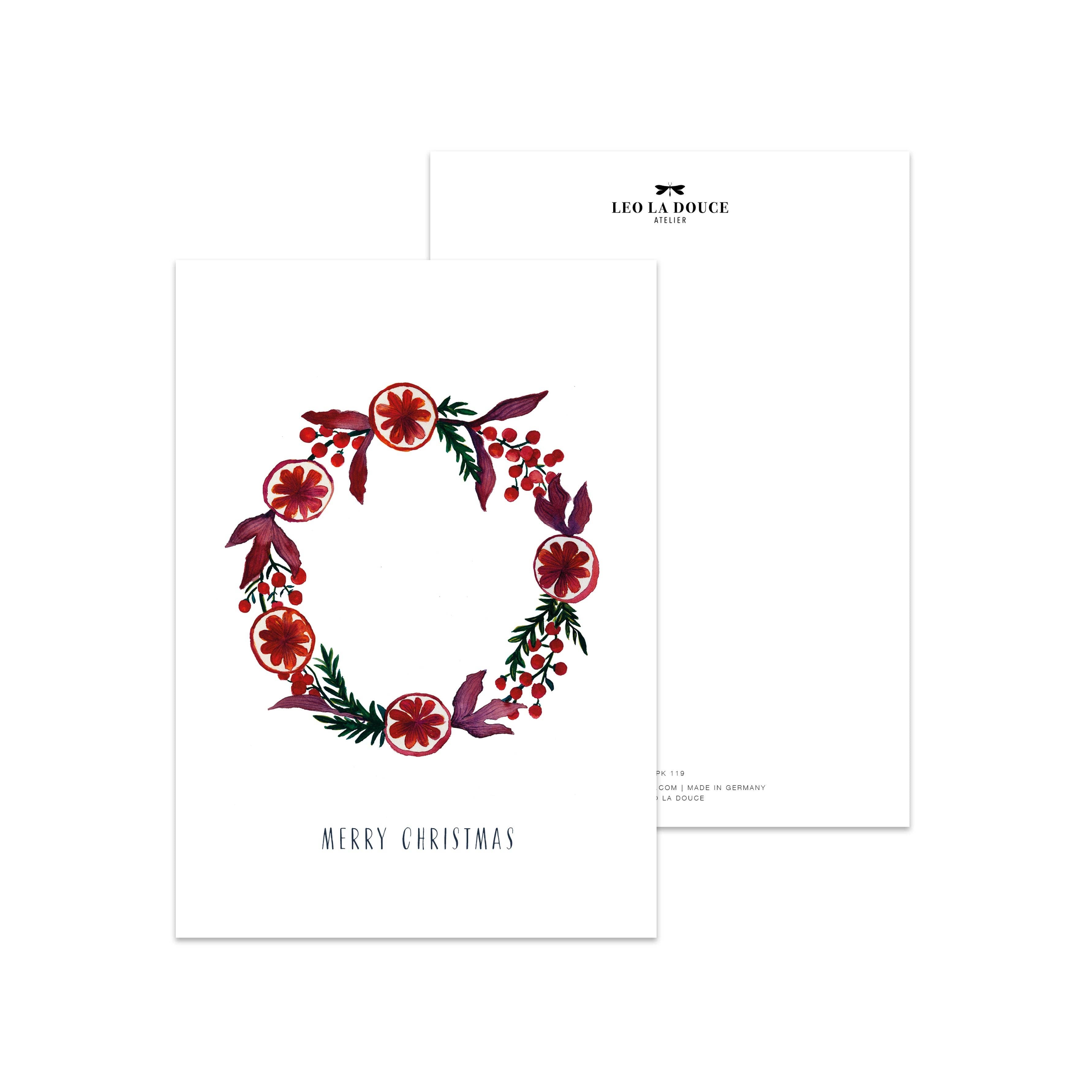 LEO LA DOUCE Postkarte - Weihnachtlicher Kranz | Rot - GUNDT HOME