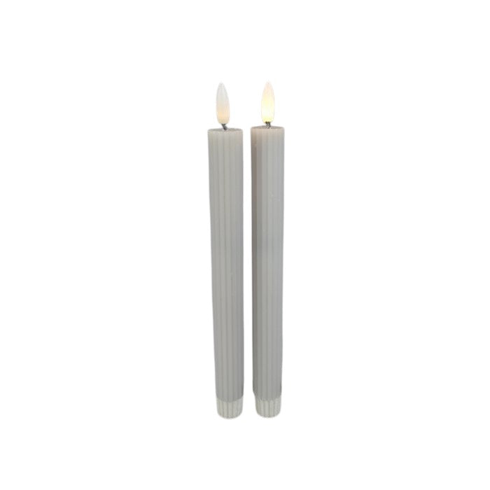 DEKO FLORALE LED Stabkerze Grau mit Rille 21,5 - GUNDT HOME