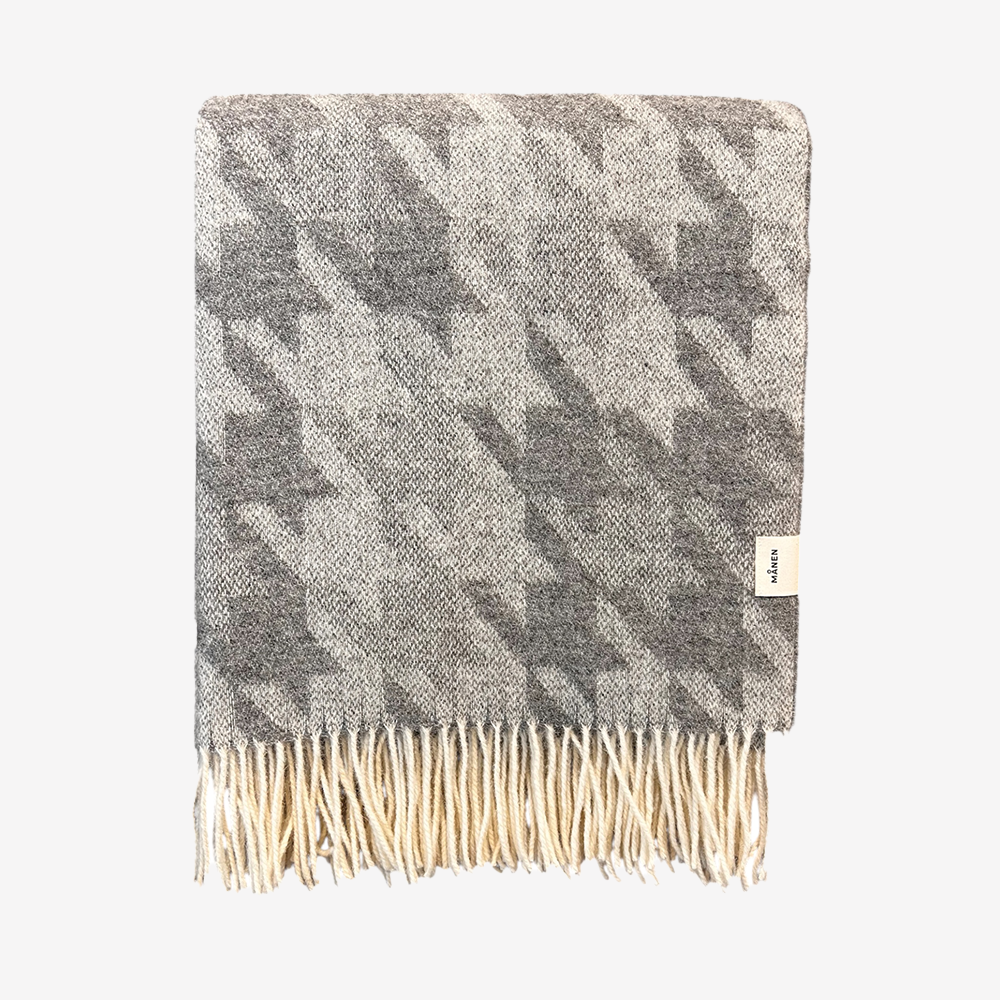 Wolldecke XL Houndstooth Grau