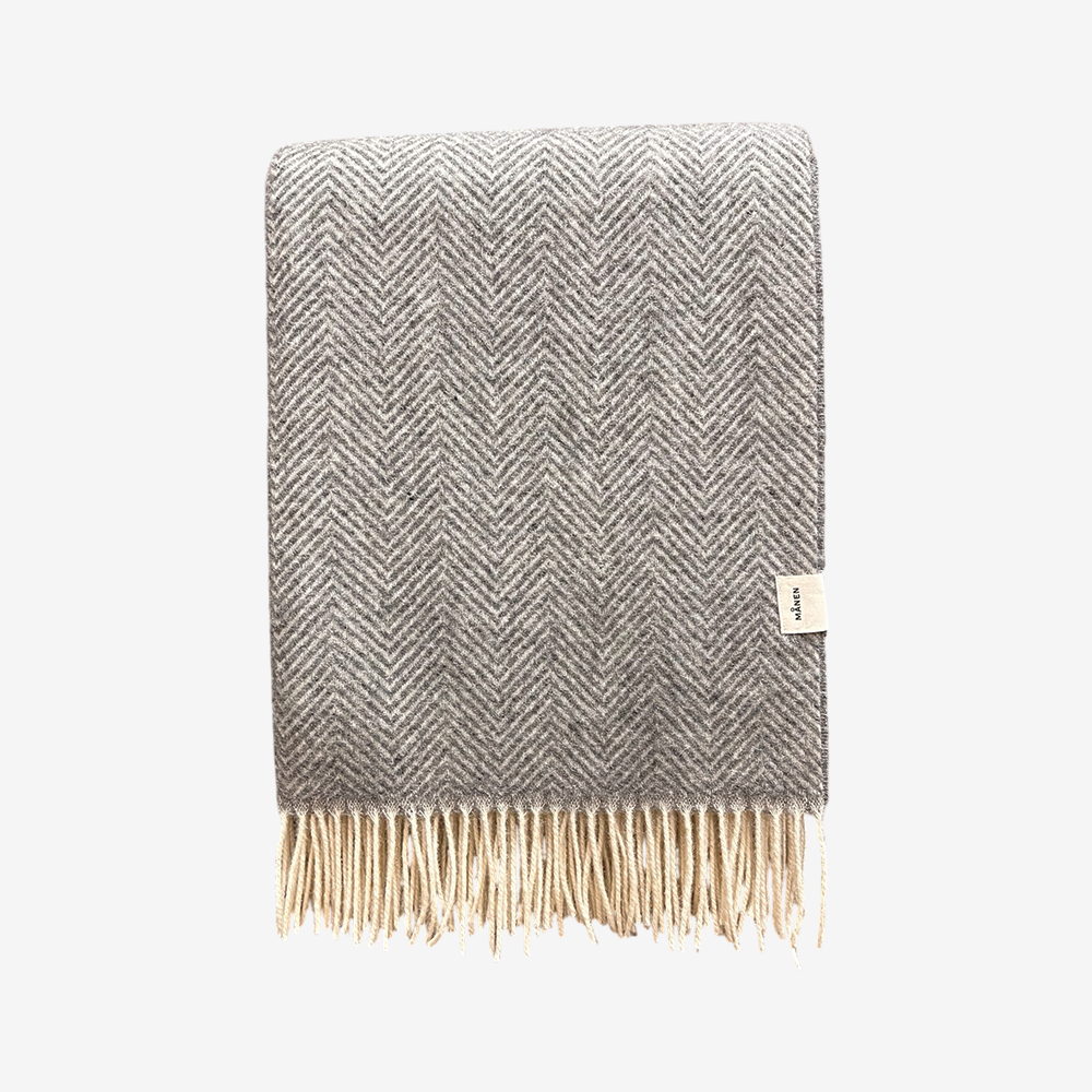 MÅNEN Wolldecke Herringbone Grau - GUNDT HOME