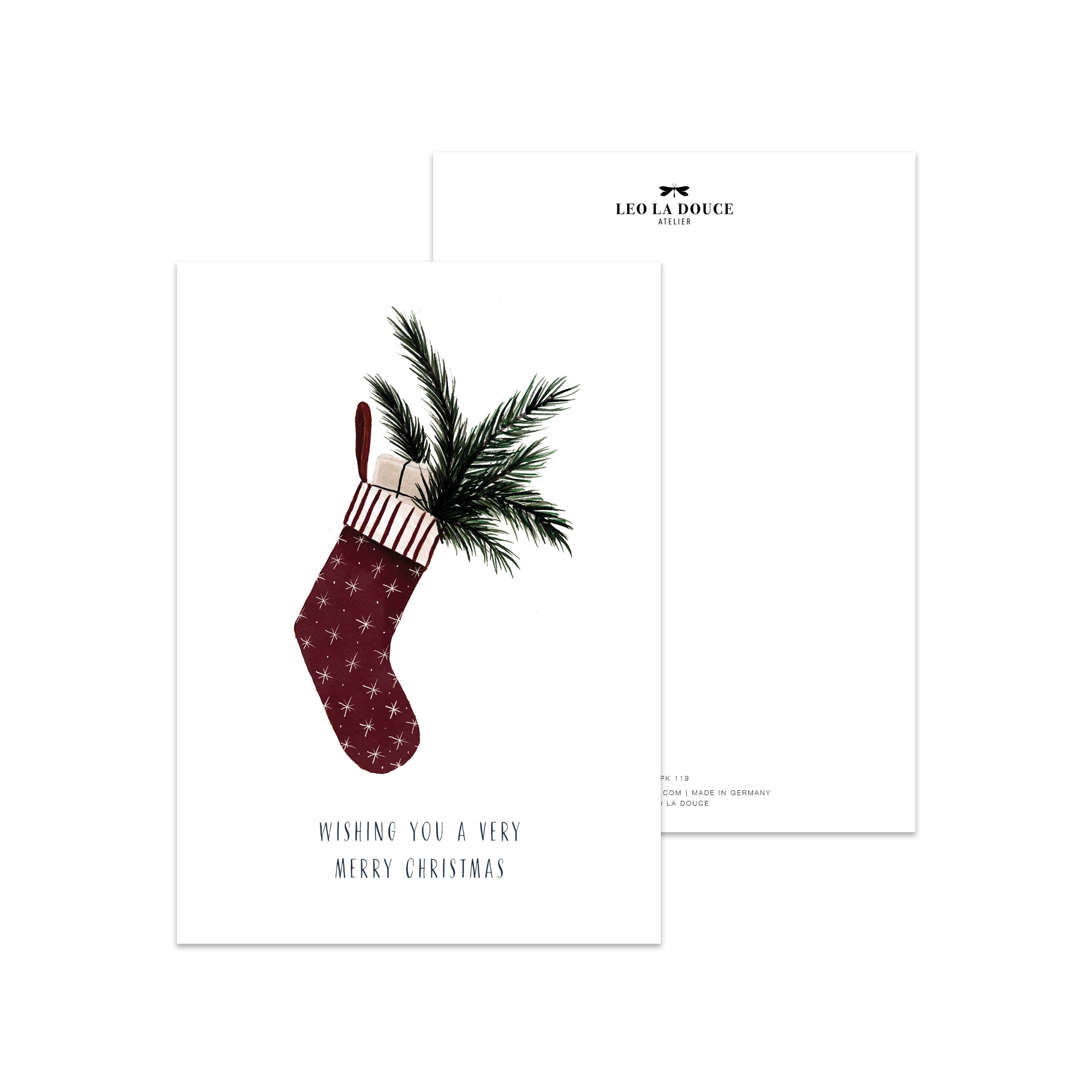 LEO LA DOUCE Postkarte - Weihnachtssocke - GUNDT HOME